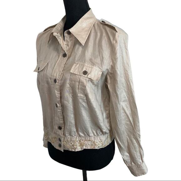 Silk Club Embellished Cropped Button-Down Shirt M - Picture 4 of 7